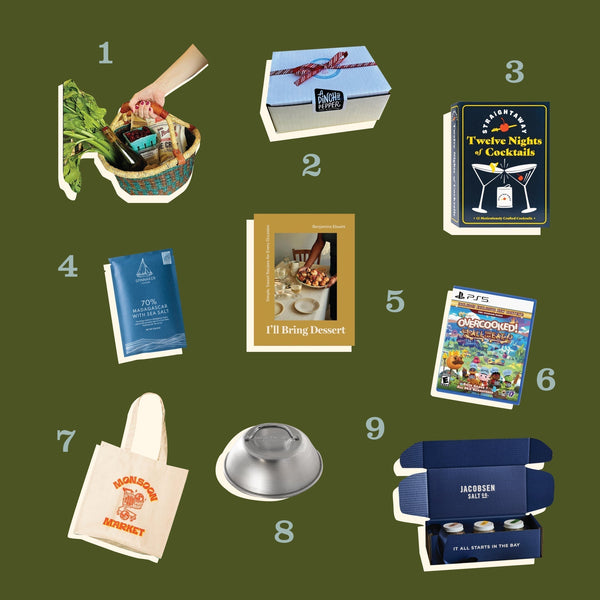 Nine items described in the blog post, stylized on a green backdrop.