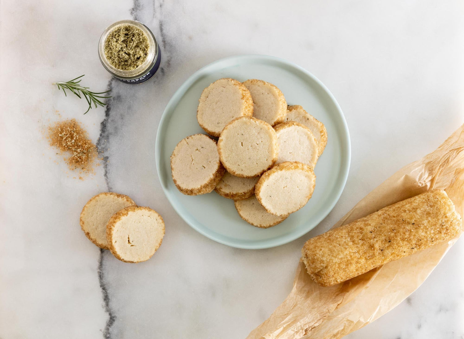 A plate of rosemary shortbread cookies.