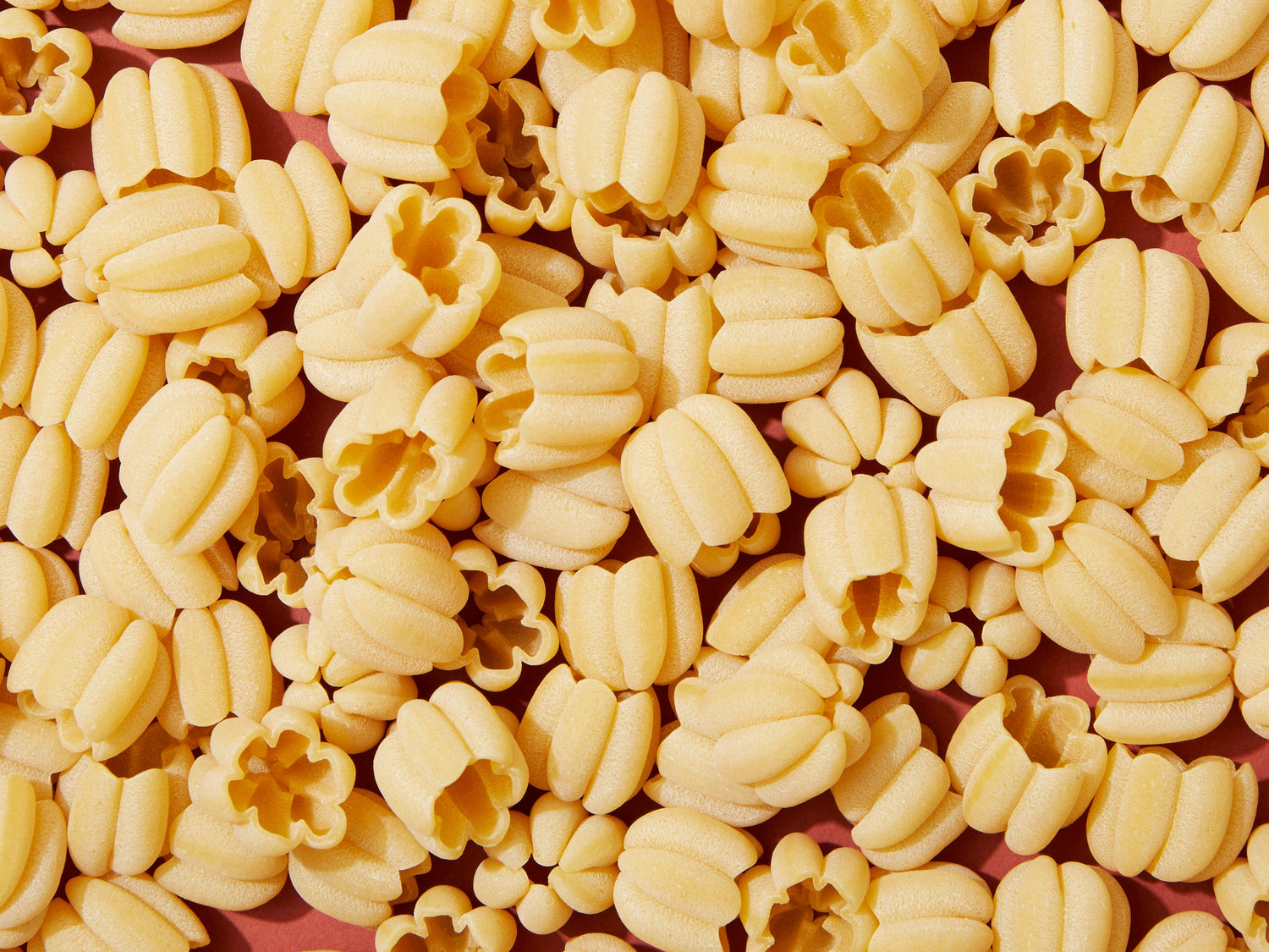 A close-up of dry pasta noodles.