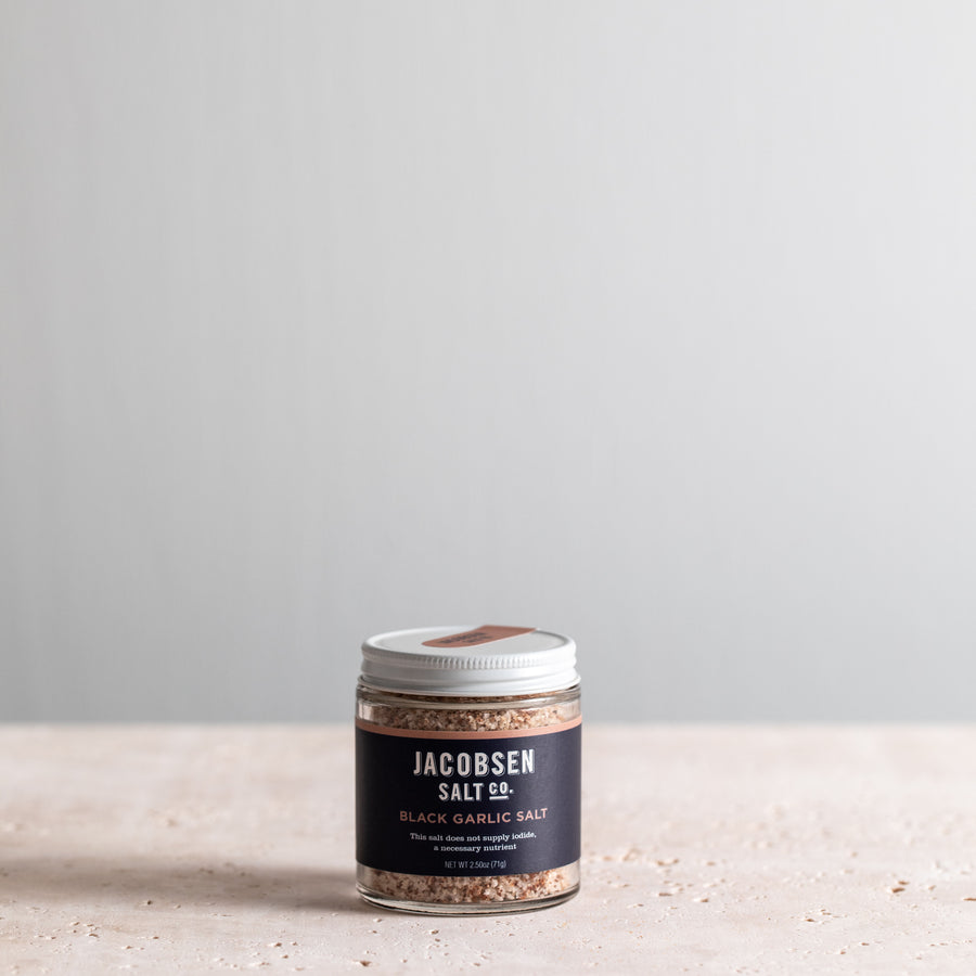 2.5 oz jar of Jacobsen Black Garlic Salt