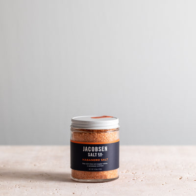 A 4.23 oz jar of Jacobsen Infused Habanero Salt. 