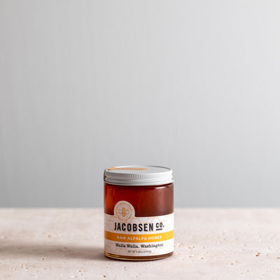 8.62 ounce jar of Jacobsen Raw Alfalfa Honey