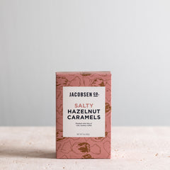3 ounce box of Jacbosen Co. Salty Hazelnut Caramels