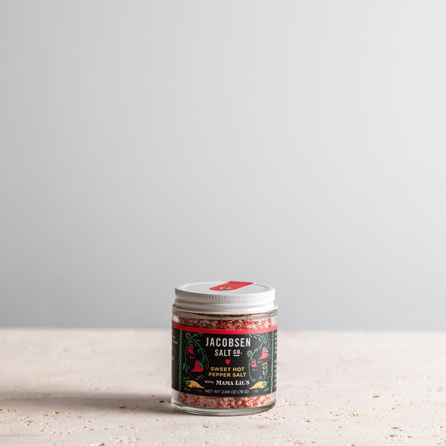 2.68 oz jar of Jacobsen Sweet Hot Pepper Salt.