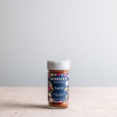 2.3 oz jar of Jacobsen Co. Taco Seasoning
