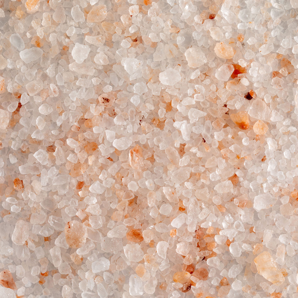 Close up of Jacobsen Pink Himalayan Coarse Salt. 