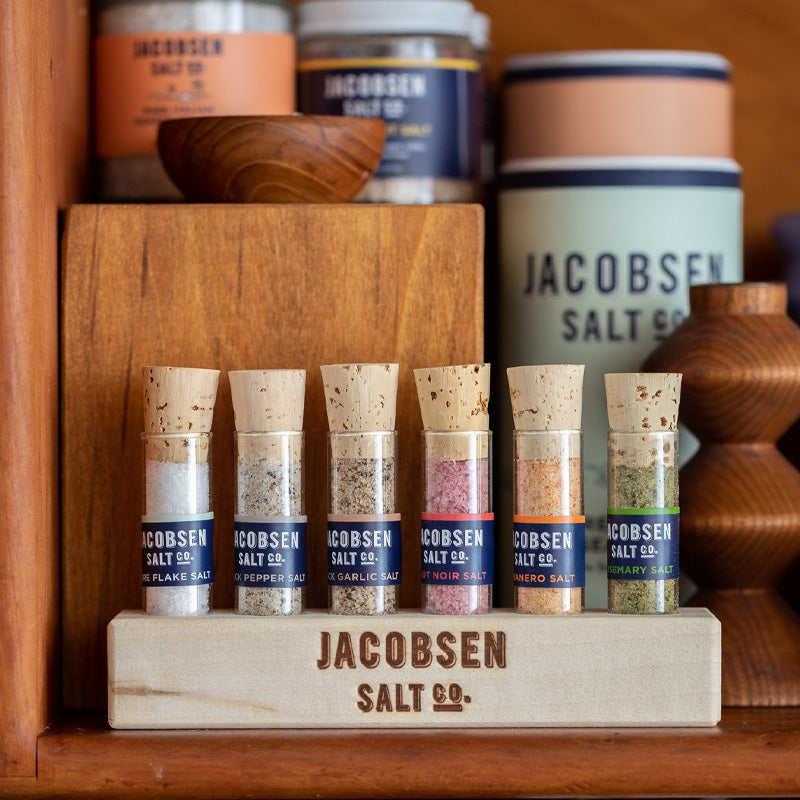 Six Vial Infused Salt Set with Branded Wood Stand